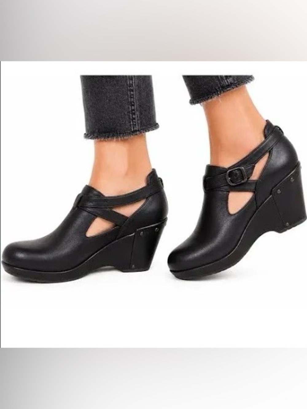Dansko Franka black leather wedge shoes Size EU 37 USA 6.5-7